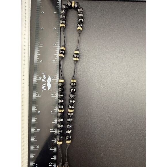 Vintage Beaded Rosary Necklace Black Faceted Glass Rhinestones HUGE 32" READ - Picture 8 of 11